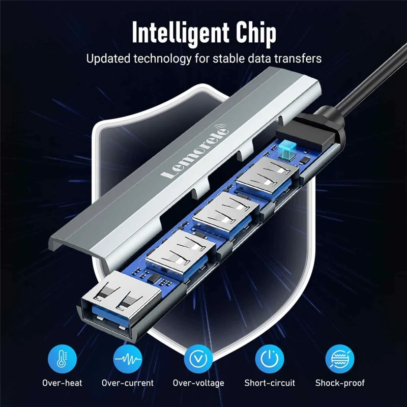 LEMORELE TC57 Портативный USB-C хаб 4-портовый USB 3.0 разветвитель адаптер для ноутбука, док-станция - серо-серебристый