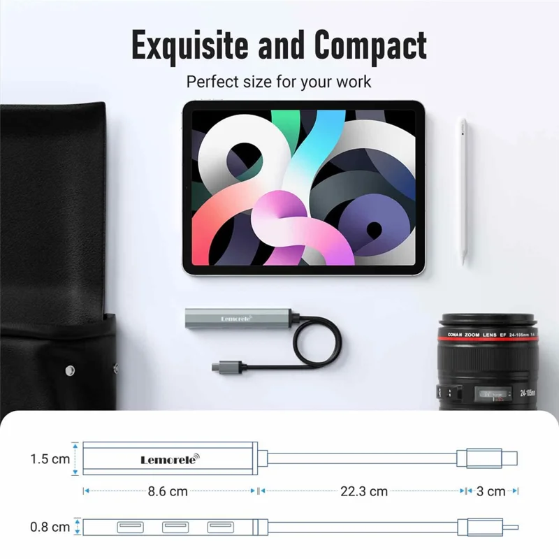 LEMORELE TC57 Портативный USB-C хаб 4-портовый USB 3.0 разветвитель адаптер для ноутбука, док-станция - серо-серебристый