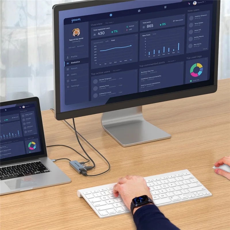 LEMORELE TC15L Plus 5 in 1 USB-C Hub PD 100W Charging USB 3.0 HD RJ45 Ethernet Expansion Dock - Silver Grey