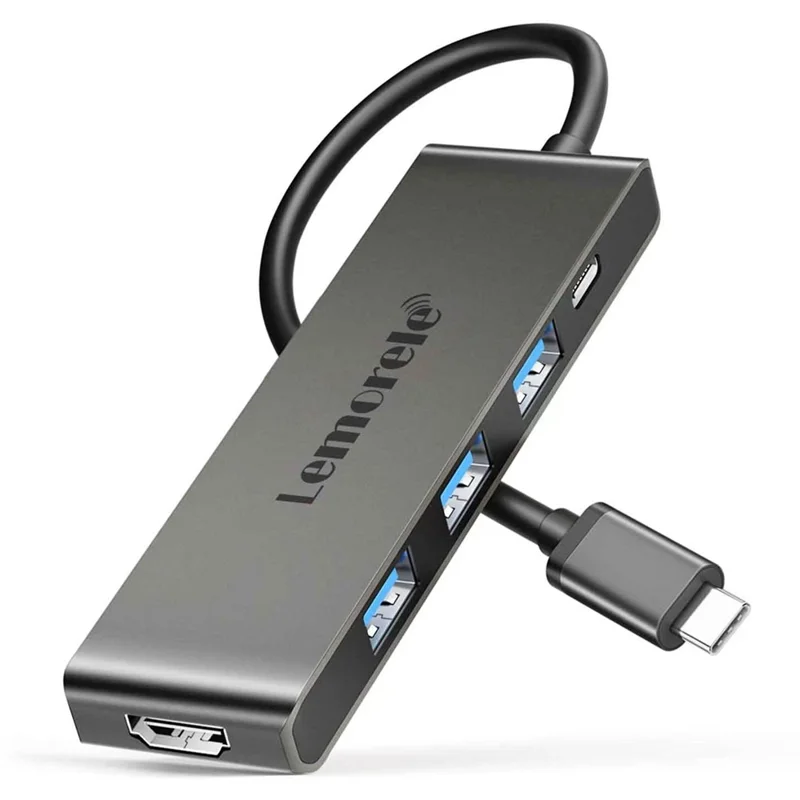 LEMORELE TC22L 5 in 1 USB-C Hub PD 100W Charging 4K / 30Hz HD 3x USB 3.0 Expansion Dock - Black
