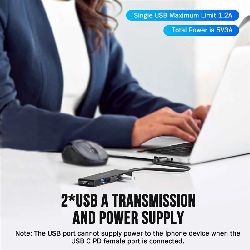 LEMORELE TC22L 5 in 1 USB-C Hub PD 100W Charging 4K / 30Hz HD 3x USB 3.0 Expansion Dock - Black