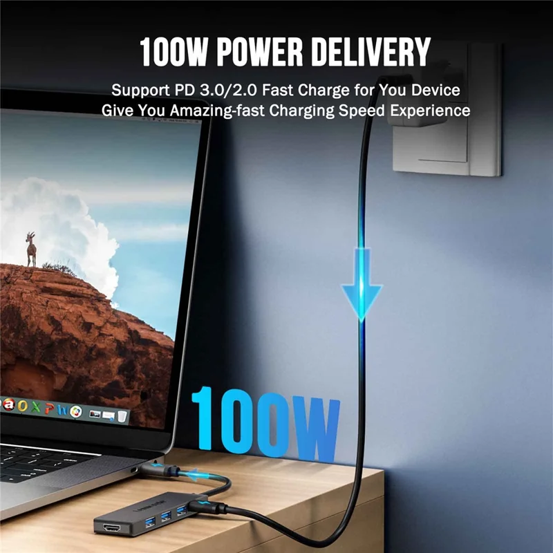 LEMORELE TC22L 5 in 1 USB-C Hub PD 100W Charging 4K / 30Hz HD 3x USB 3.0 Expansion Dock - Black