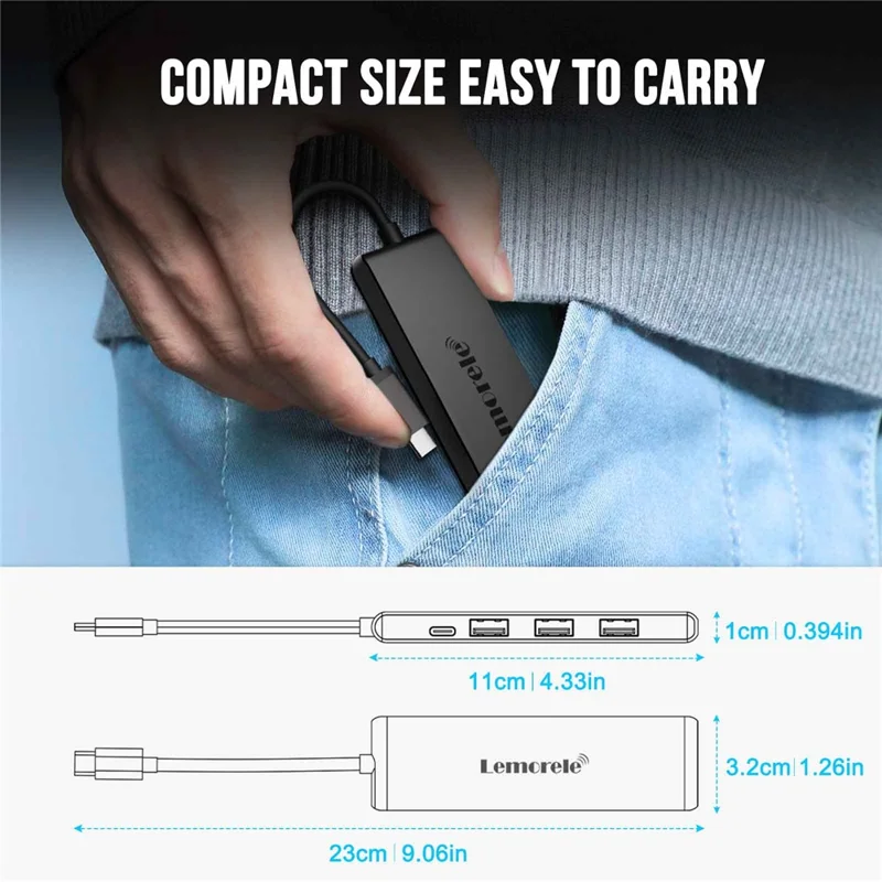 LEMORELE TC22L 5 in 1 USB-C Hub PD 100W Charging 4K / 30Hz HD 3x USB 3.0 Expansion Dock - Black