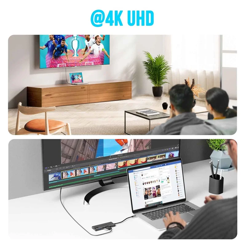 LEMORELE TC24L 5 in 1 USB-C Hub PD 100W Charging 4K HD Gigabit Ethernet Expansion Dock - Black