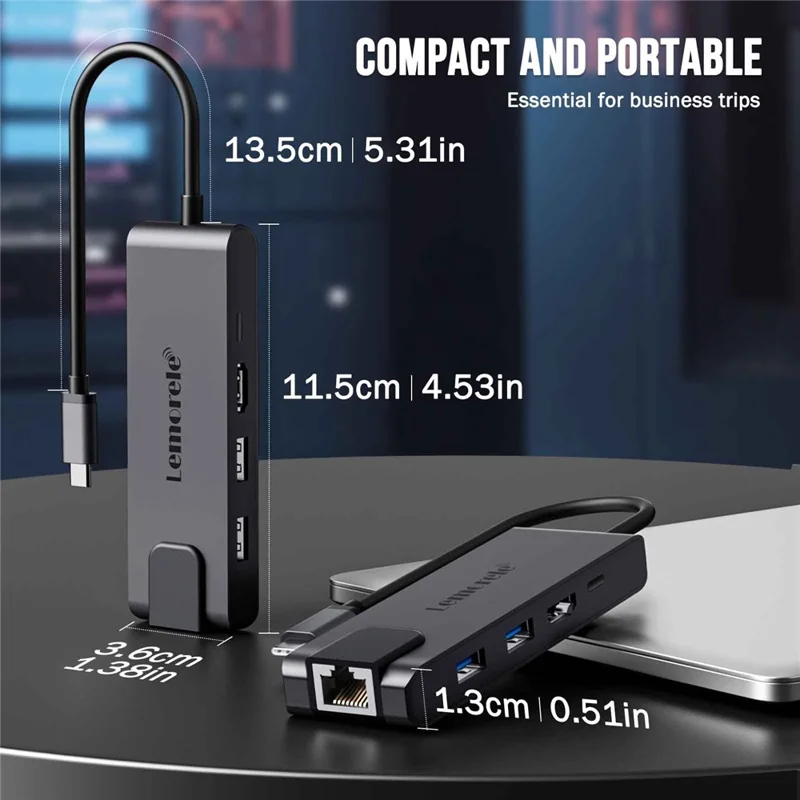 LEMORELE TC24L 5 in 1 USB-C Hub PD 100W Charging 4K HD Gigabit Ethernet Expansion Dock - Black