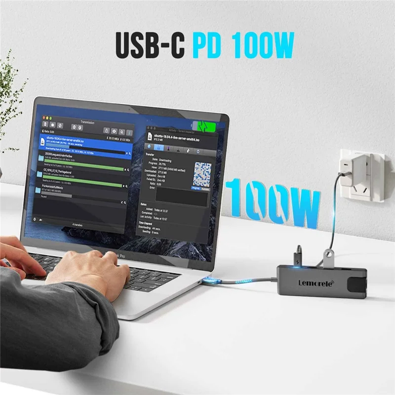 LEMORELE TC24L 5 in 1 USB-C Hub PD 100W Charging 4K HD Gigabit Ethernet Expansion Dock - Black