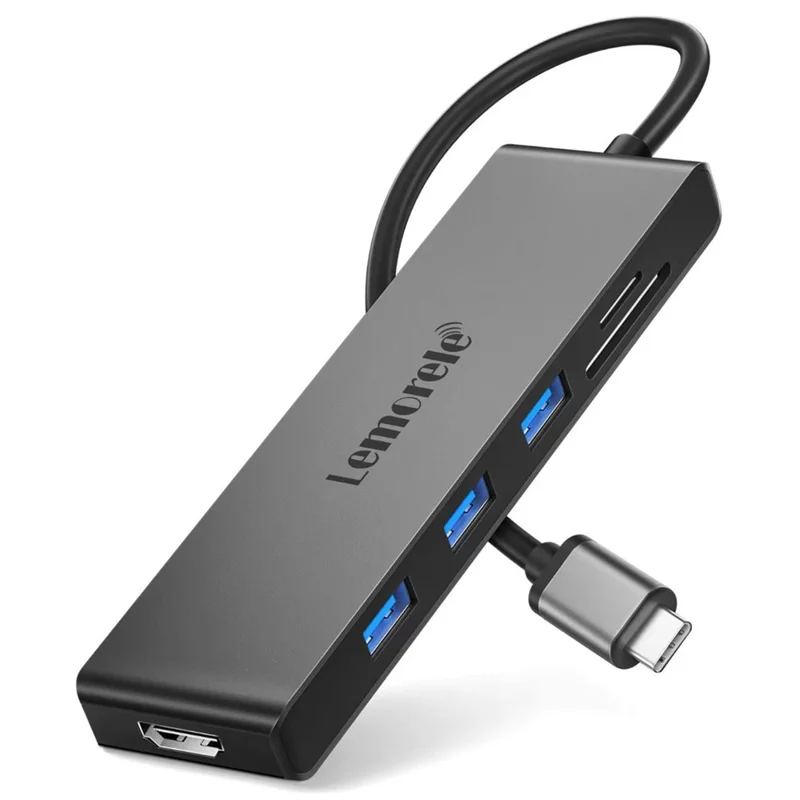 LEMORELE TC23L 6 in 1 USB-C Hub 4K HD 3x USB3.0 Docking Station SD / TF Card Reader - Black