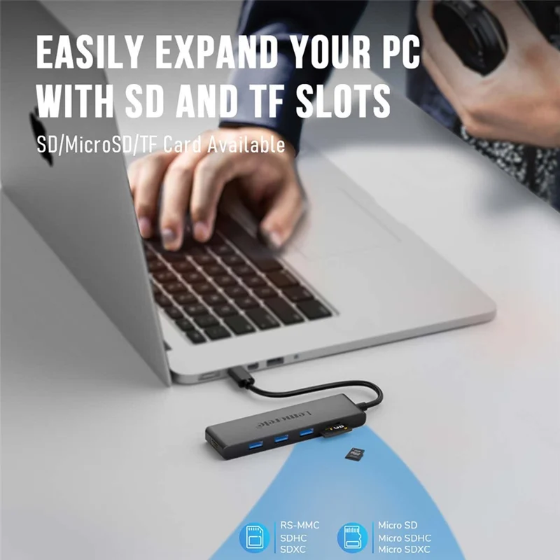 LEMORELE TC23L 6 in 1 USB-C Hub 4K HD 3x USB3.0 Docking Station SD / TF Card Reader - Black