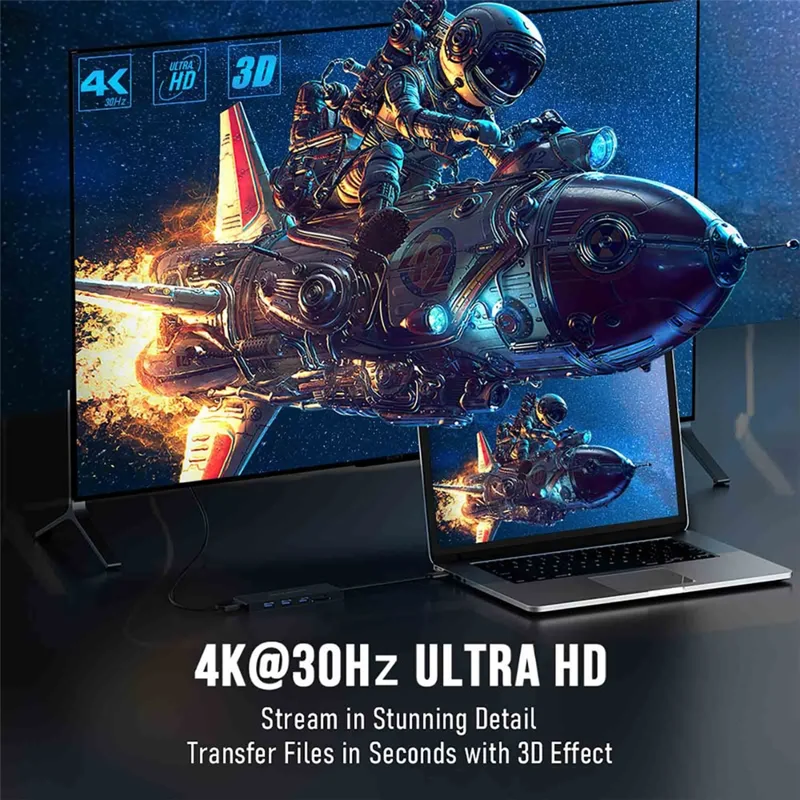 LEMORELE TC23L 6 in 1 USB-C Hub 4K HD 3x USB3.0 Docking Station SD / TF Card Reader - Black