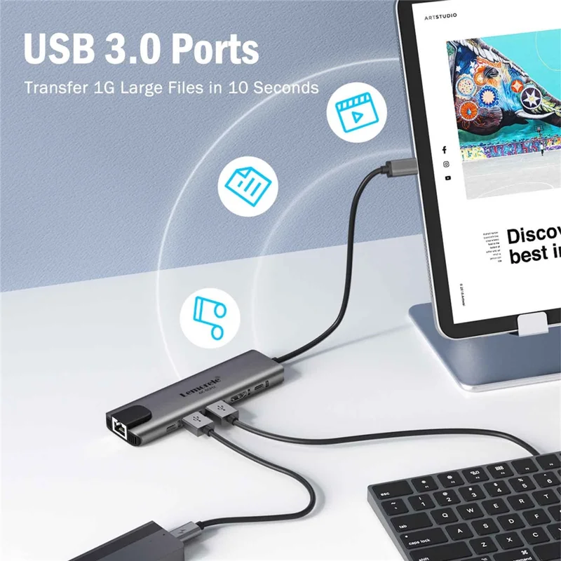 LEMORELE TC44L 6 in 1 USB-C Hub PD 100W Charging 4K / 60Hz HD Ethernet USB 3.0 Multi-port Adapter - Black