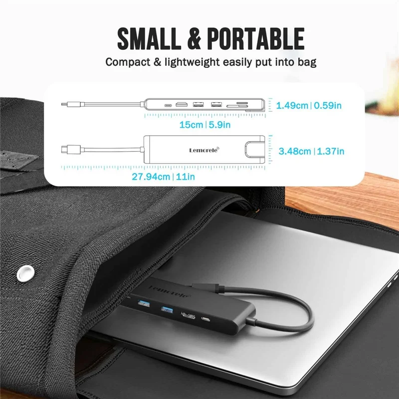 LEMORELE TC25L USB-C Hub 7-in-1 Docking Station PD 100W Charging RJ45 Ethernet 4K HD USB 2.0 Multi-port Adapter - Grey