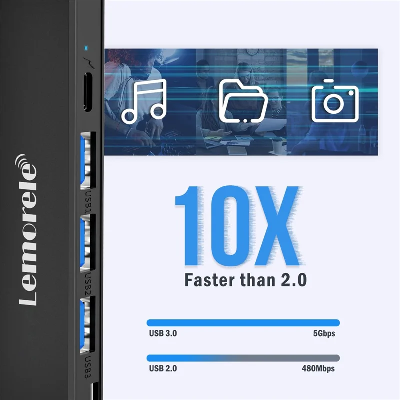 LEMORELE TC90 7 in 1 USB-C Hub PD 100W Fast Charging 4K HD 3x USB 3.0 Dock SD TF Card Reader - Black