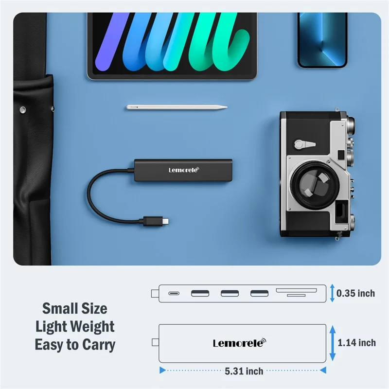 LEMORELE TC90 7 in 1 USB-C Hub PD 100W Fast Charging 4K HD 3x USB 3.0 Dock SD TF Card Reader - Black