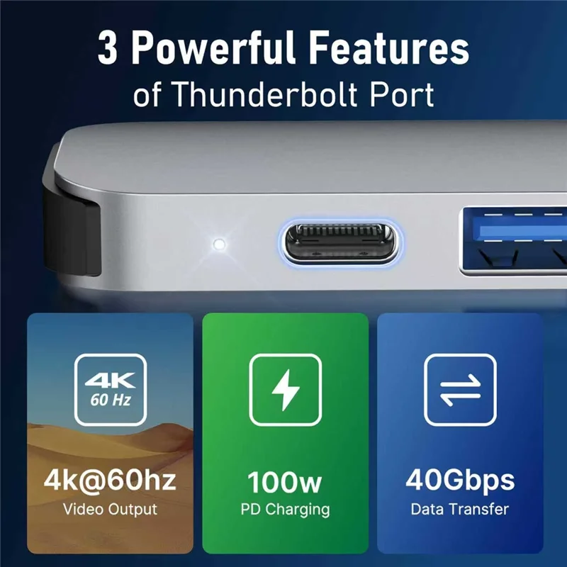 LEMORELE TC52 7 in 1 USB-C Hub PD 100W Charging 4K / 60Hz HD Docking Station for MacBook SD / TF Card Reader - Silver Grey