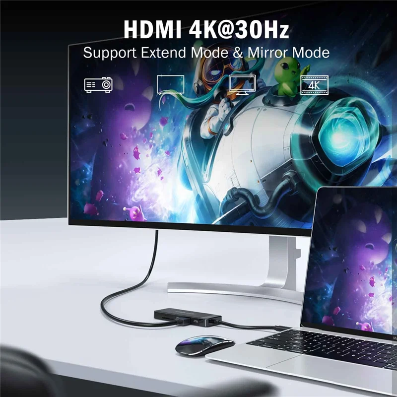 LEMORELE TC92 9 in 1 USB-C Hub PD 100W Fast Charging 4K HD USB 3.0 Docking Station SD / TF Card Reader - Black