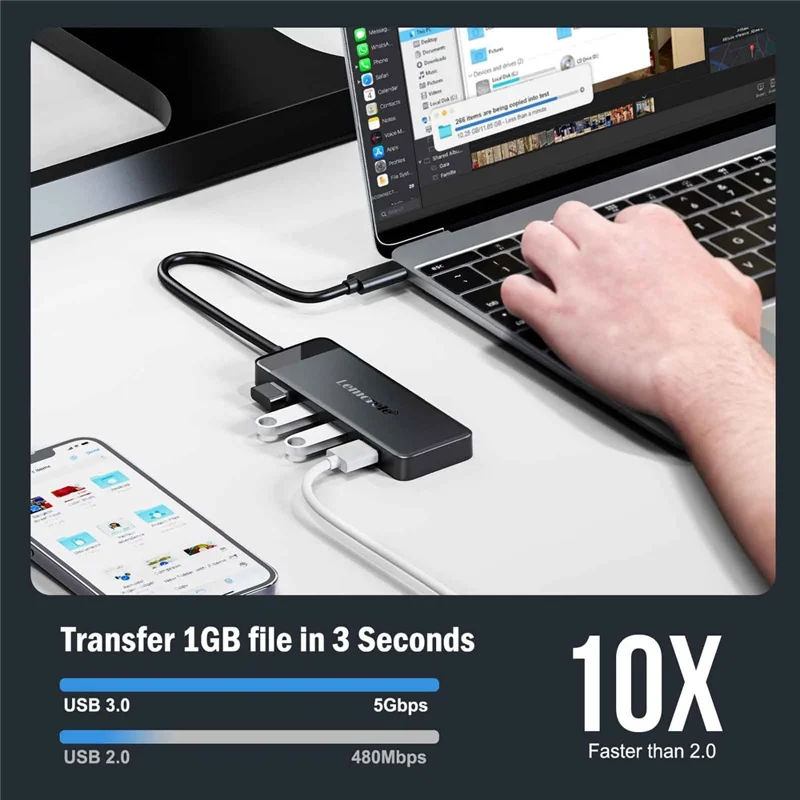 LEMORELE TC92 9 in 1 USB-C Hub PD 100W Fast Charging 4K HD USB 3.0 Docking Station SD / TF Card Reader - Black