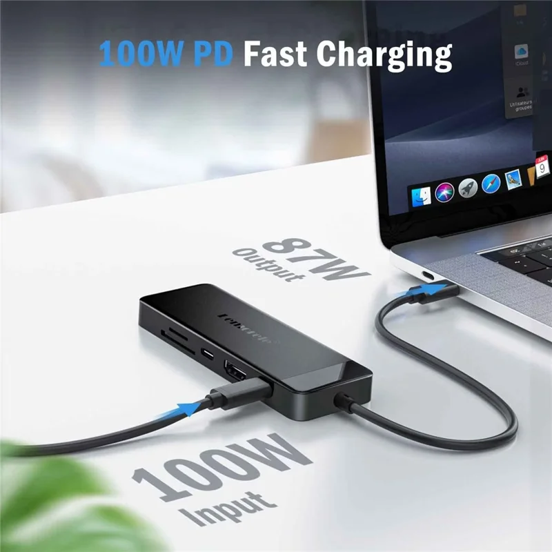 LEMORELE TC92 9 in 1 USB-C Hub PD 100W Fast Charging 4K HD USB 3.0 Docking Station SD / TF Card Reader - Black