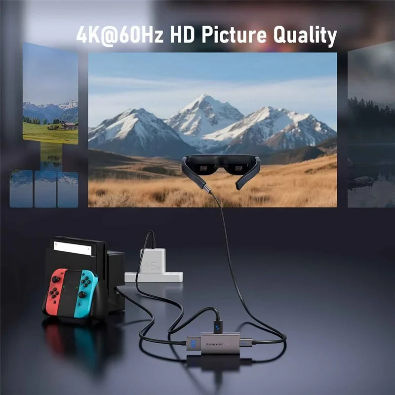 LEMORELE LD48L Adaptador de Captura de Vídeo Tipo-C 4K 60Hz Convertidor HD para Switch PS5 Steam Deck Juegos Gafas AR - Gris Plata