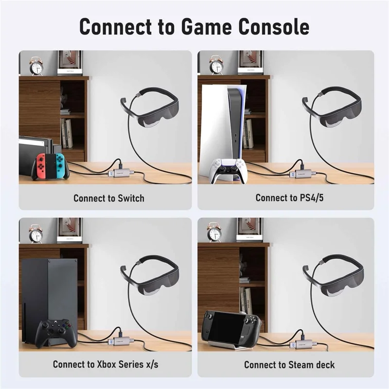 LEMORELE LD48L Adaptador de Captura de Vídeo Tipo-C 4K 60Hz Convertidor HD para Switch PS5 Steam Deck Juegos Gafas AR - Gris Plata