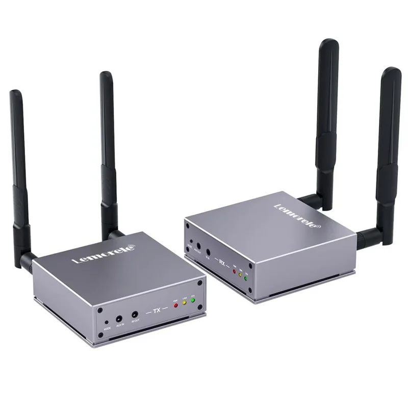 LEMORELE R15 Wireless HD Transmitter  /  Receiver Kit 5G / 2.4G Dual Band 4K Zero Delay Screen Mirroring HD Adapter for Gaming Meeting - Grey  /  Silver