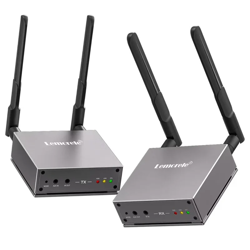 LEMORELE R15 Wireless HD Transmitter  /  Receiver Kit 5G / 2.4G Dual Band 4K Zero Delay Screen Mirroring HD Adapter for Gaming Meeting - Grey  /  Silver