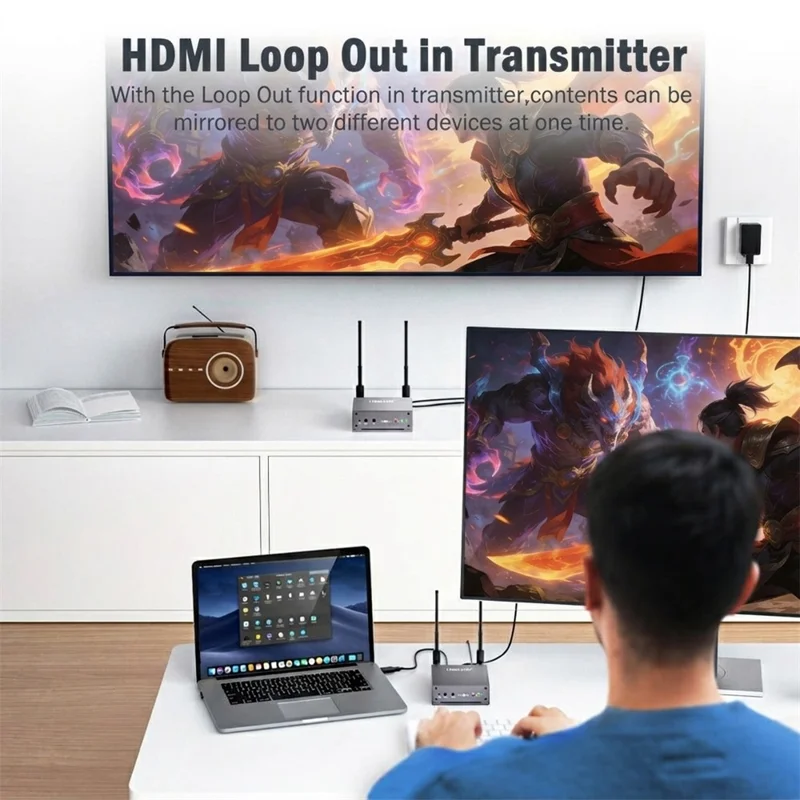 LEMORELE R15 Wireless HD Transmitter  /  Receiver Kit 5G / 2.4G Dual Band 4K Zero Delay Screen Mirroring HD Adapter for Gaming Meeting - Grey  /  Silver