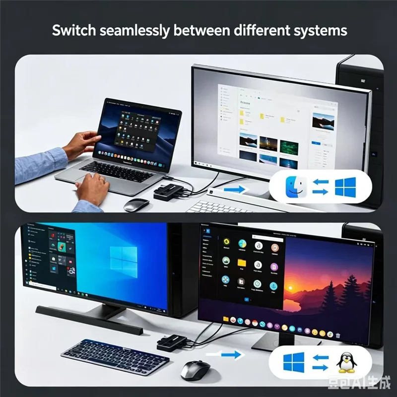 LEMORELE H5 USB 3.0 Switch Hub 5Gbps 2 Input 4 Output Dual-Host Sharing Switcher for Office - Black