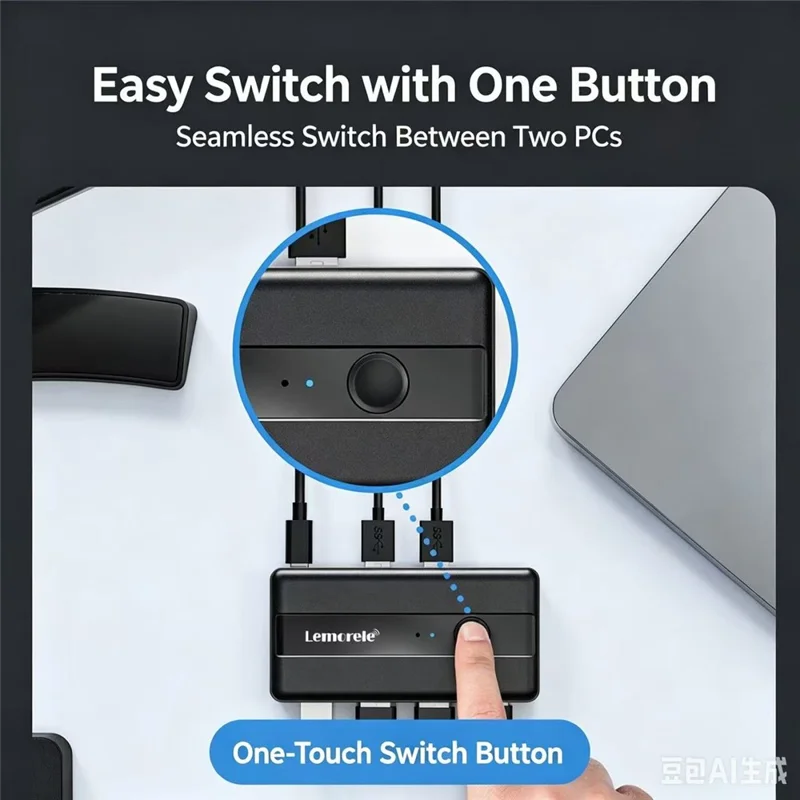 LEMORELE H5 USB 3.0 Switch Hub 5Gbps 2 Input 4 Output Dual-Host Sharing Switcher for Office - Black