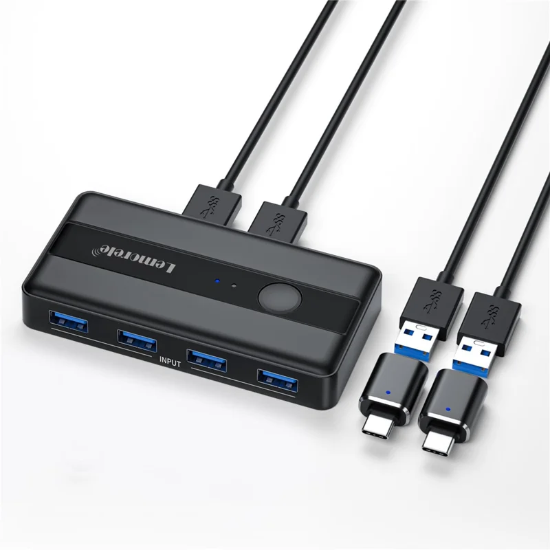 LEMORELE H5 USB 3.0 Switch Hub 5Gbps 2 Input 4 Output Dual-Host Sharing Switcher for Office - Black