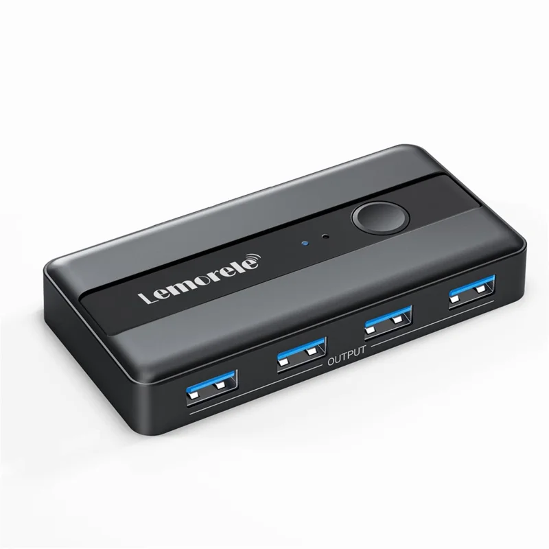 LEMORELE H5 USB 3.0 Switch Hub 5Gbps 2 Input 4 Output Dual-Host Sharing Switcher for Office - Black