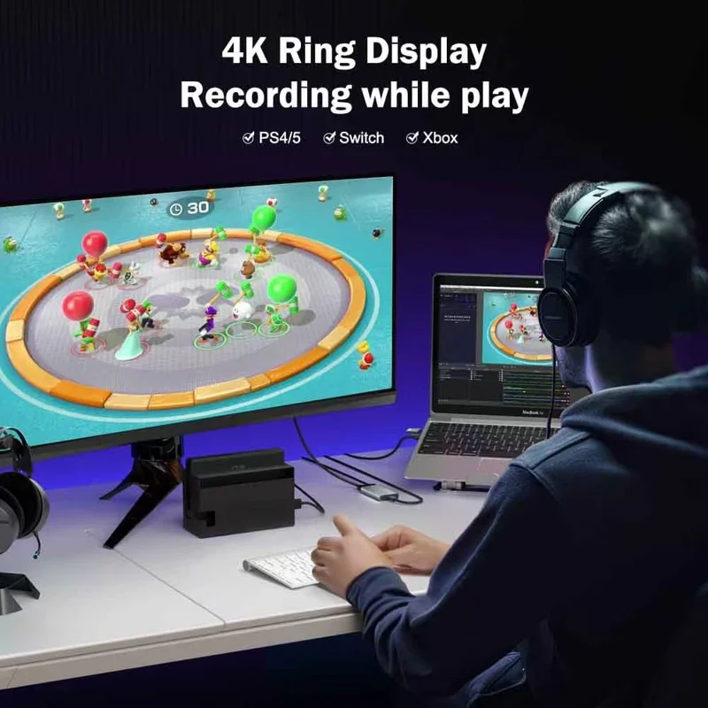LEMORELE AC06 HD-videooptagelseskort 4K 30 Hz HDMI-loopudgang til gaming, streaming og optagelse til kamera og konference – Grå / Sølv