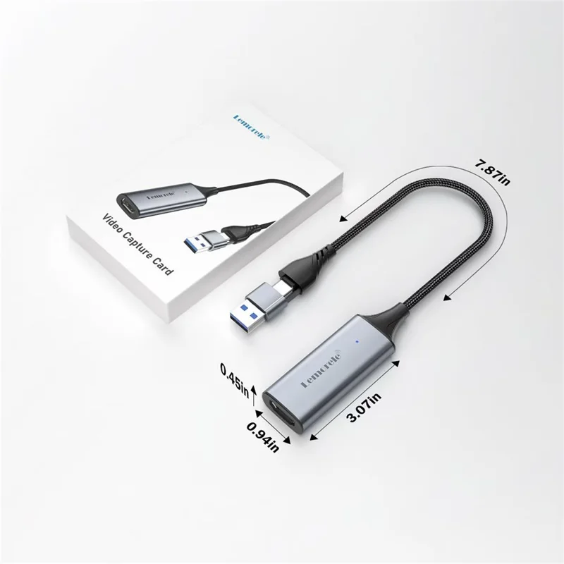 LEMORELE AC05 HDMI Video Capture Card USB-A Type-C Dual Interface Capture Card Recorder Adapter for Game Streaming Recording - Grey  /  Silver