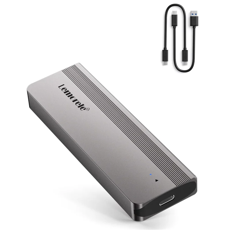 LEMORELE SD2L M.2 NVMe SATA SSD Enclosure 10Gbps USB3.2 Gen2 Tool-Free Aluminum Alloy Hard Drive Case - Black