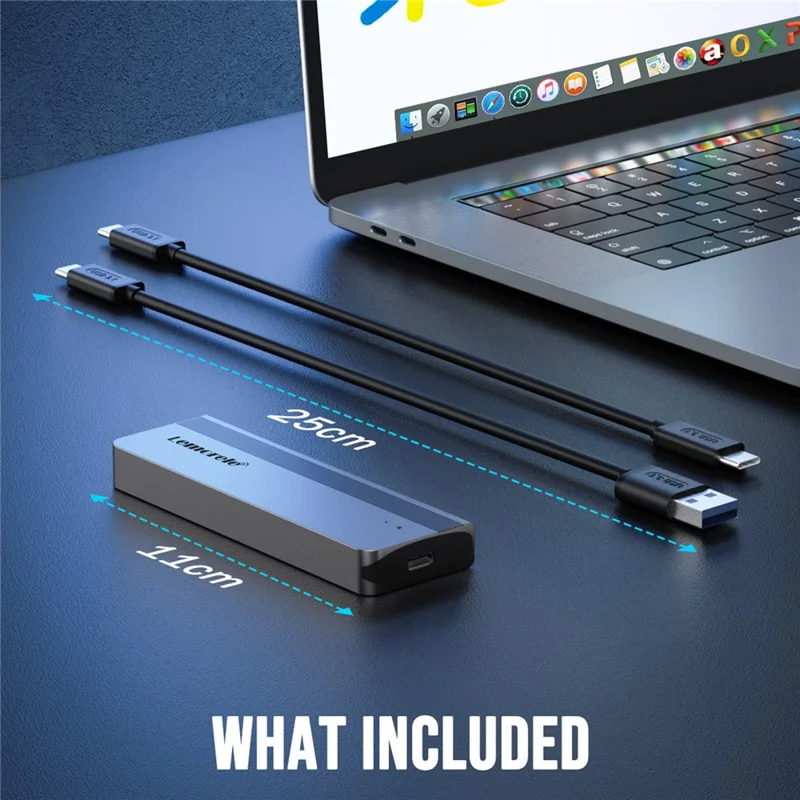 LEMORELE SD2L M.2 NVMe SATA SSD Enclosure 10Gbps USB3.2 Gen2 Tool-Free Aluminum Alloy Hard Drive Case - Black