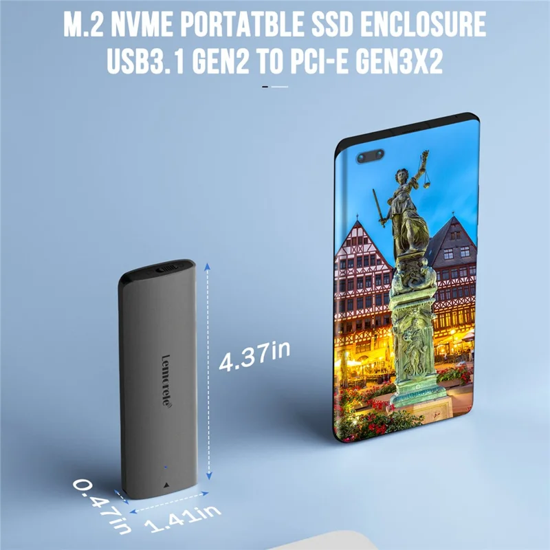 LEMORELE SD1L M.2 NVMe SATA Dual Protocol SSD-enclosure 10 Gbps USB3.1 Gen2 bærbar harddiskdåse i aluminiumslegering - Sort