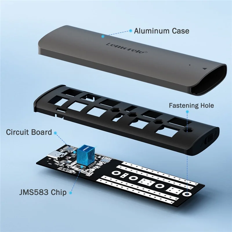 LEMORELE SD1L M.2 NVMe SATA Dual Protocol SSD-enclosure 10 Gbps USB3.1 Gen2 bærbar harddiskdåse i aluminiumslegering - Sort