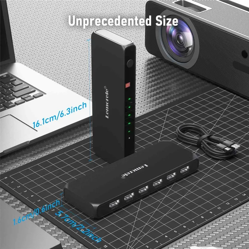 LEMORELE G96 Interruptor HD de 5 Entradas e 1 Saída com Controlo Remoto 4K 30Hz para Múltiplos Dispositivos para Jogos na TV - Preto