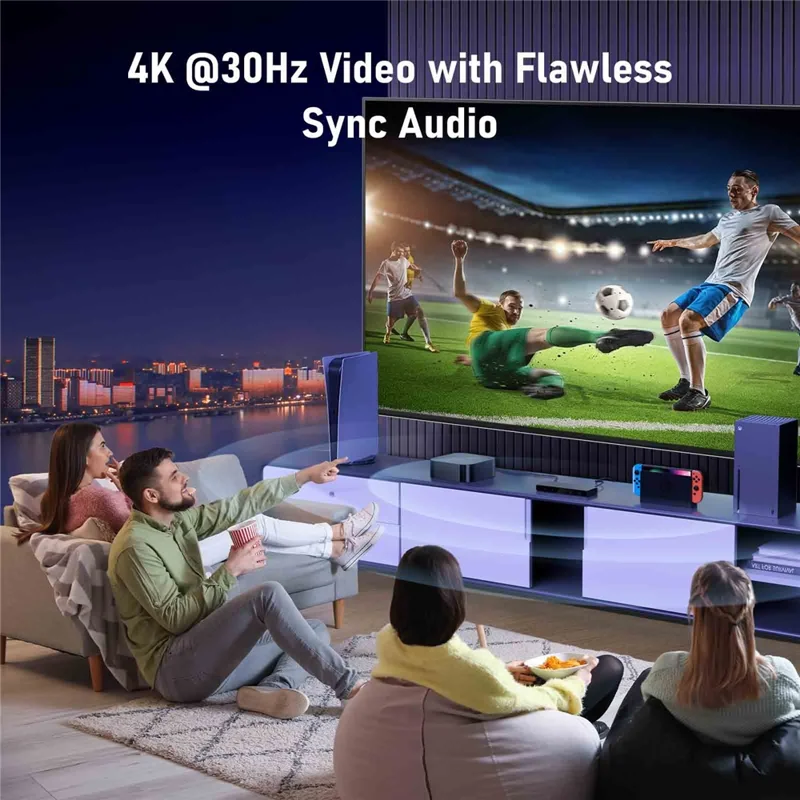 LEMORELE G96 Interruptor HD de 5 Entradas e 1 Saída com Controlo Remoto 4K 30Hz para Múltiplos Dispositivos para Jogos na TV - Preto