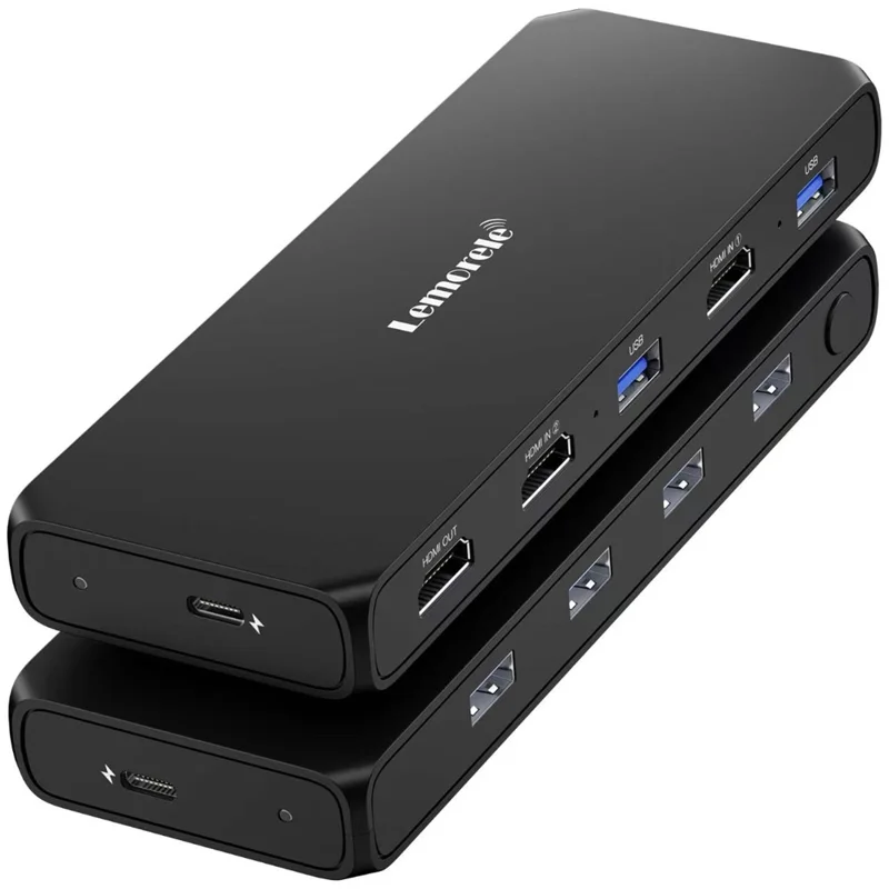 LEMORELE G98 Dual Port HD KVM Switch 2 Input 1 Output USB 3.0 Hub 4K@30Hz Desktop Switcher for PC Laptop - Preto