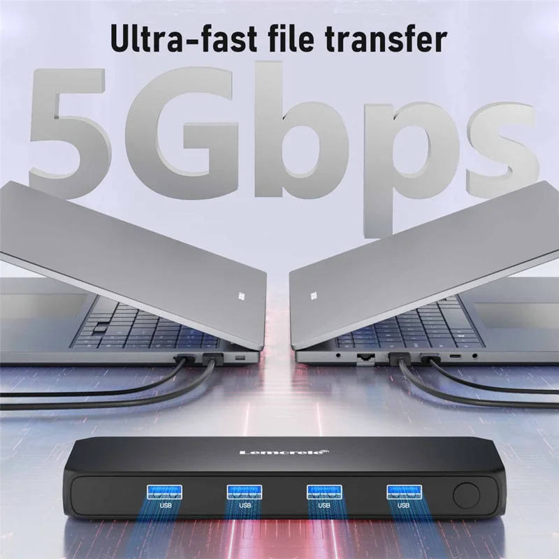 LEMORELE G98 Dual Port HD KVM Switch 2 Input 1 Output USB 3.0 Hub 4K@30Hz Desktop Switcher for PC Laptop - Preto