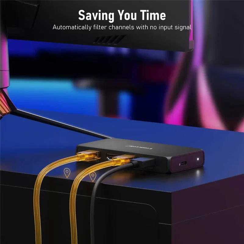 LEMORELE G99 3 Entradas 1 Saída HD Switch com Controlo Remoto 4K@30Hz Filtra Automaticamente Canais Comutador Partilhado para Consola de Jogos PC TV - Preto