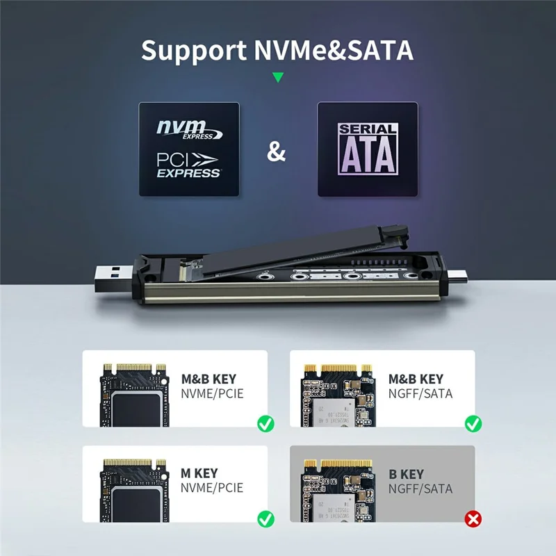 LEMORELE SD3L Caixa para SSD M.2 NVMe SATA de Dupla Interface 10 Gbps Unidade de Disco Portátil USB 3.1 Gen2 - Preto