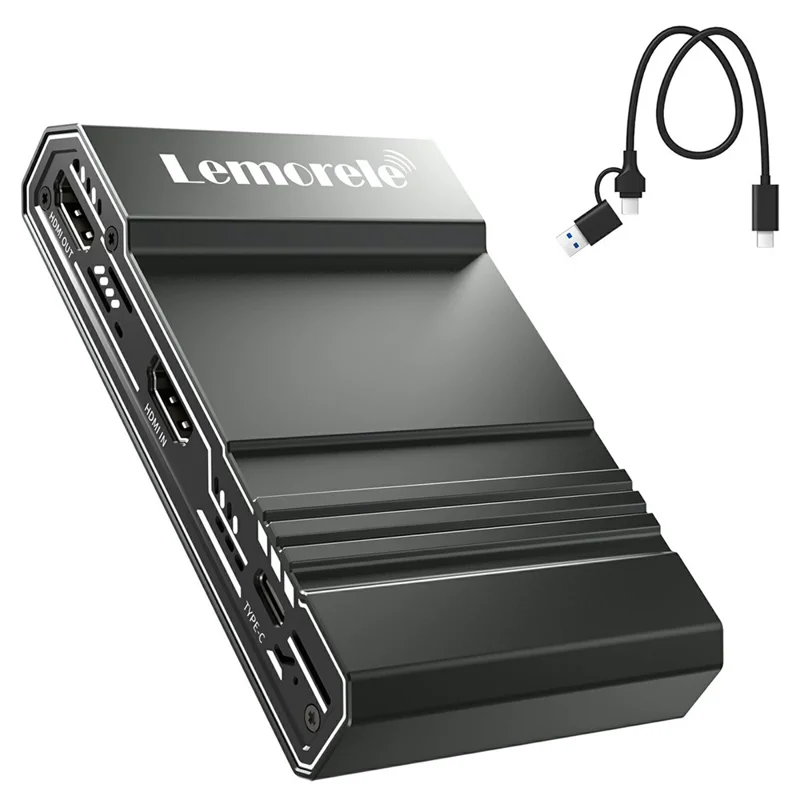 LEMORELE AC09 Placa de Captura de Vídeo 4K 60Hz, Misturador de Áudio HD, Tipo-C, Gravação para Jogos e Transmissão em Direto - Cinza Prateado