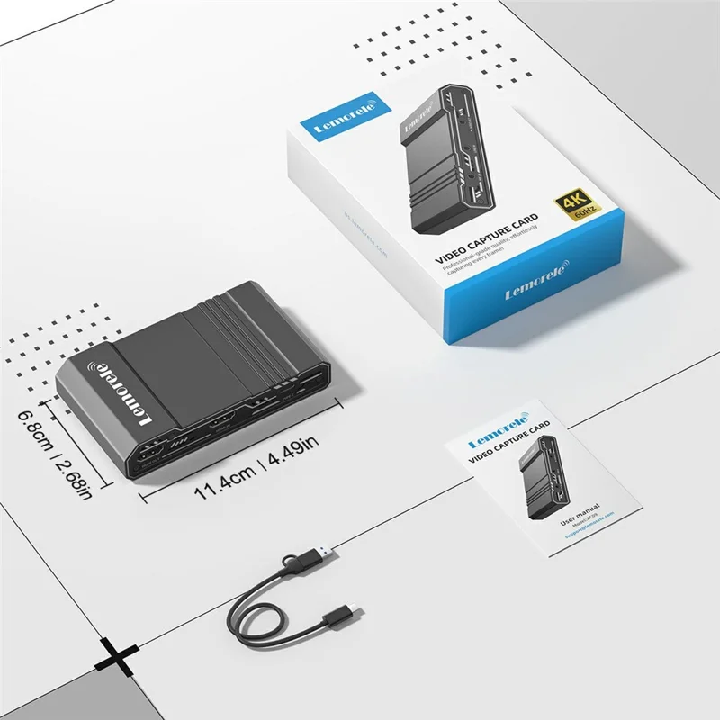 LEMORELE AC09 Placa de Captura de Vídeo 4K 60Hz, Misturador de Áudio HD, Tipo-C, Gravação para Jogos e Transmissão em Direto - Cinza Prateado