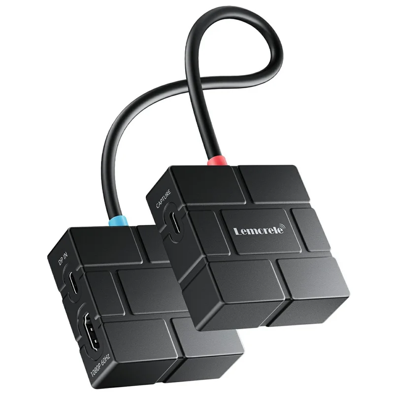 Lemorele AC12 Mini Placa de Captura de Vídeo HD com Interface Type-C Gravador Adaptador com Loop-Out HD de Baixa Latência 1080P 60Hz para Transmissão de Jogos - Preto