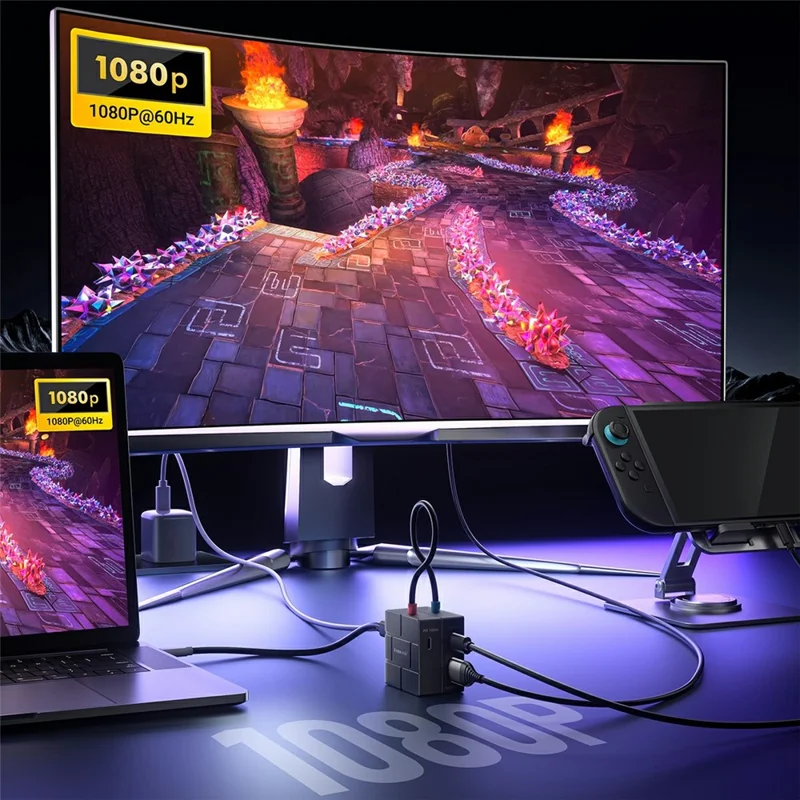 Lemorele AC12 Mini Placa de Captura de Vídeo HD com Interface Type-C Gravador Adaptador com Loop-Out HD de Baixa Latência 1080P 60Hz para Transmissão de Jogos - Preto