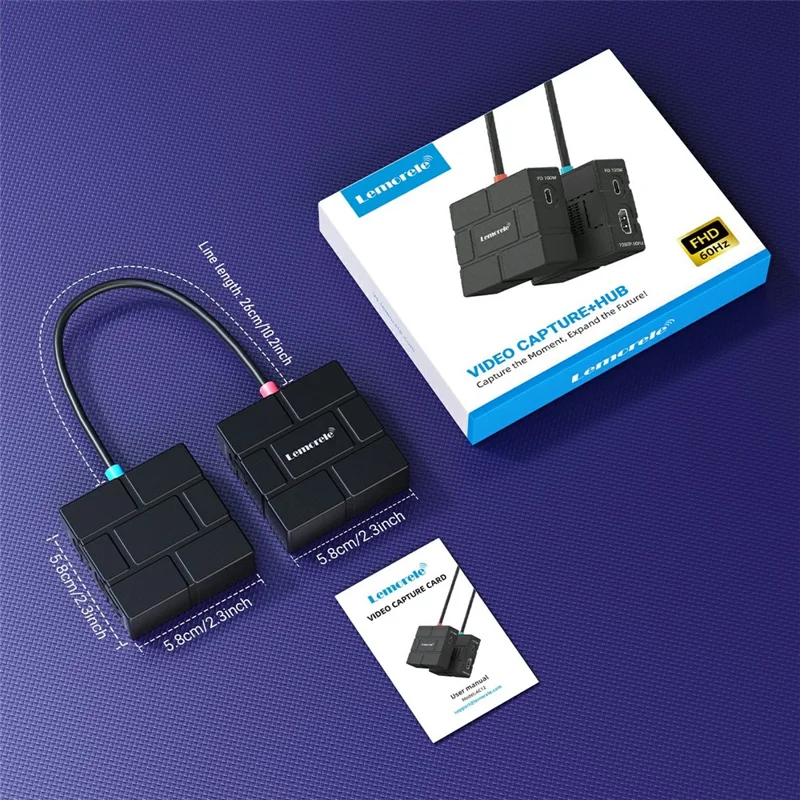 Lemorele AC12 Mini Placa de Captura de Vídeo HD com Interface Type-C Gravador Adaptador com Loop-Out HD de Baixa Latência 1080P 60Hz para Transmissão de Jogos - Preto
