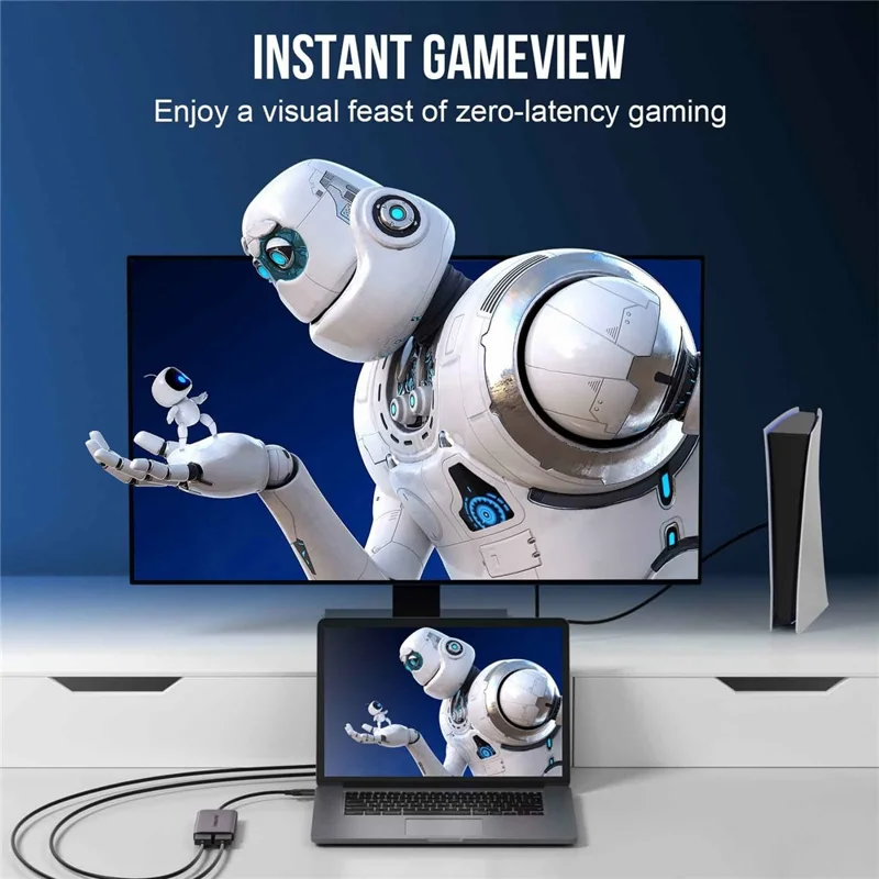 LEMORELE AC02L Dual HD Video Capture Card USB Type-C 4K 60Hz Game Streaming Recording Capture Card Recorder Adapter - Silver Grey