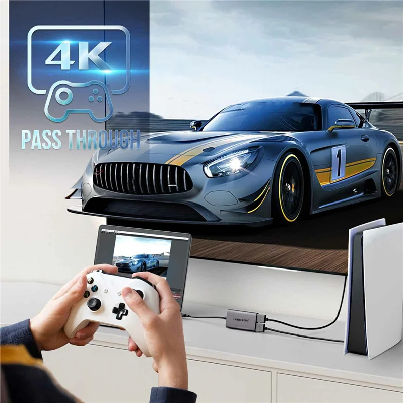LEMORELE AC02L Dual HD Video Capture Card USB Type-C 4K 60Hz Game Streaming Recording Capture Card Recorder Adapter - Silver Grey