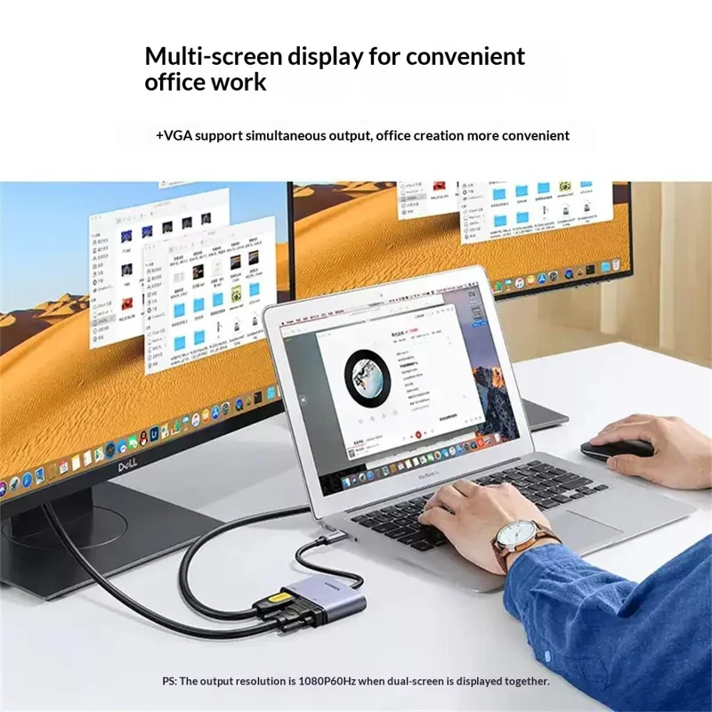 UGREEN 50505 Hub 4 en 1 USB-C vers HD 4K/30 Hz, VGA, USB 3.0, Adaptateur de Chargement Rapide PD 100 W